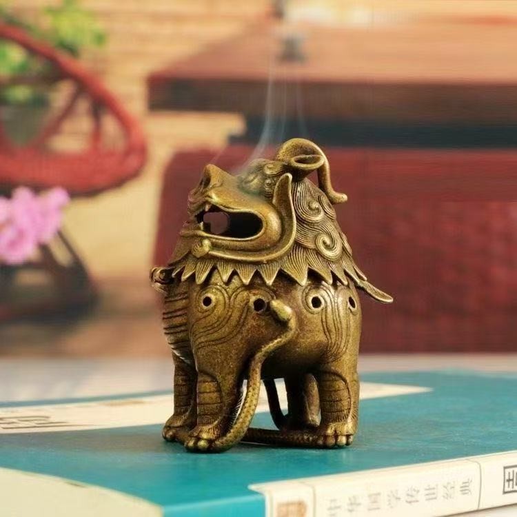 New Vintage Brass Pixiu Incense Burner Chinese Mythical Beast Statue Home Decor