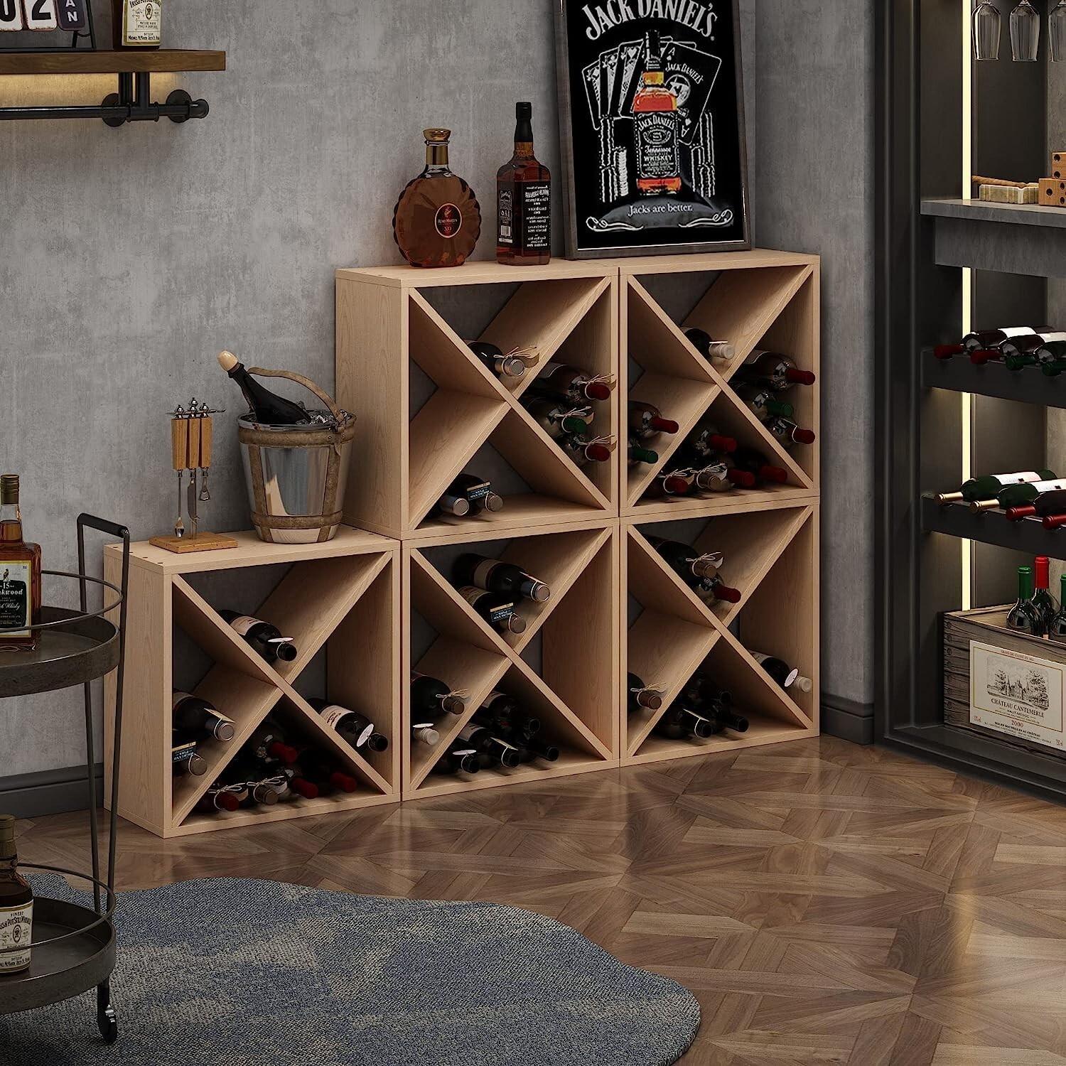 24 Bottle Wine Rack Holder Stackable Countertop Wine Storage Display Solid Wood