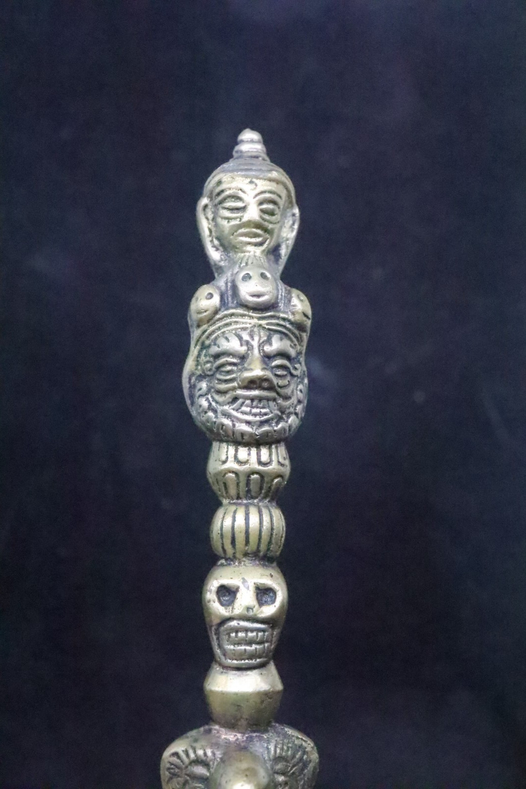 Tibetan Buddhist Tantric Ritual Stake Brass Deity Skull Torma Peg 7in