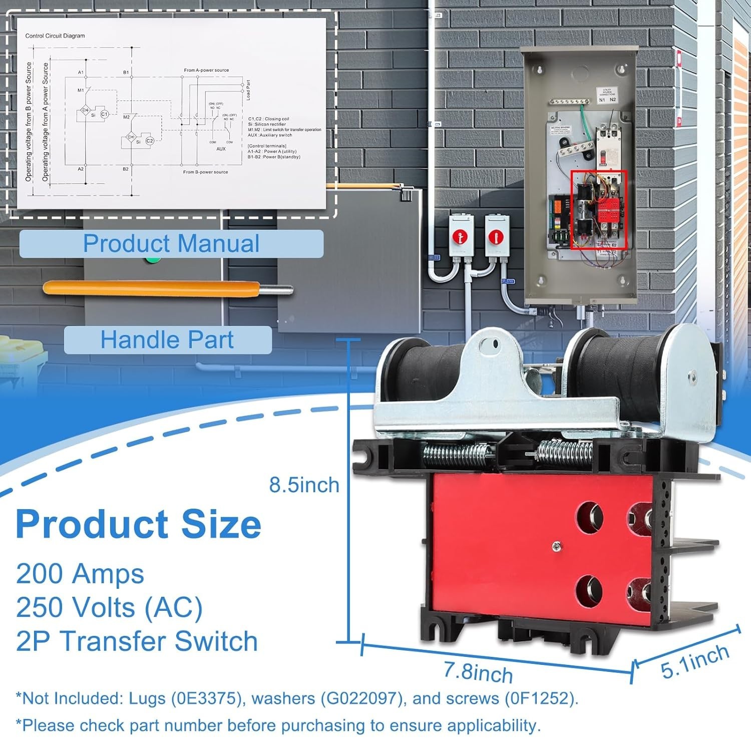 0L2911 200A Automatic Transfer Switch with Handle Compatible with Generac 200 Am