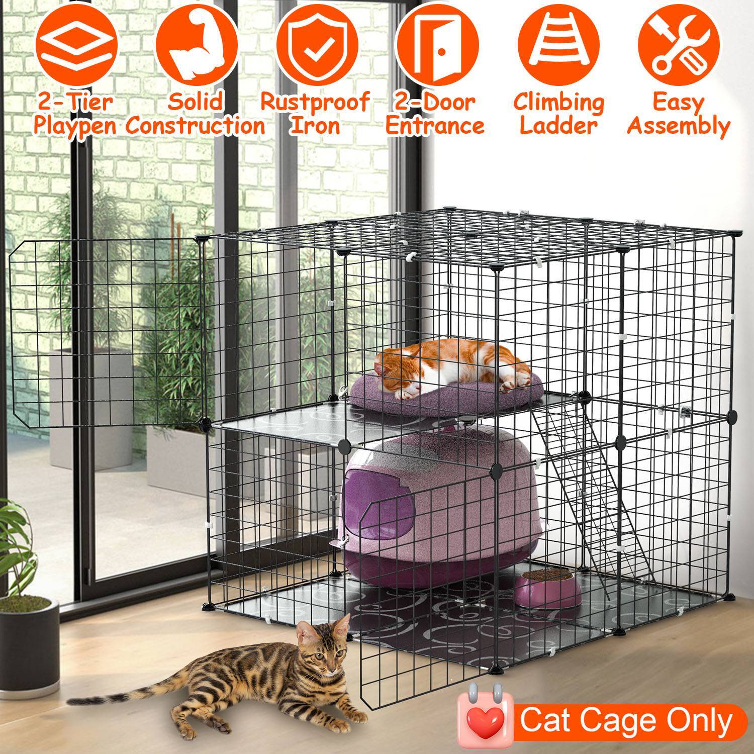 Cat Cage Indoor Cat Enclosures DIY Cat Playpen Metal Kennel Crate Small Animals