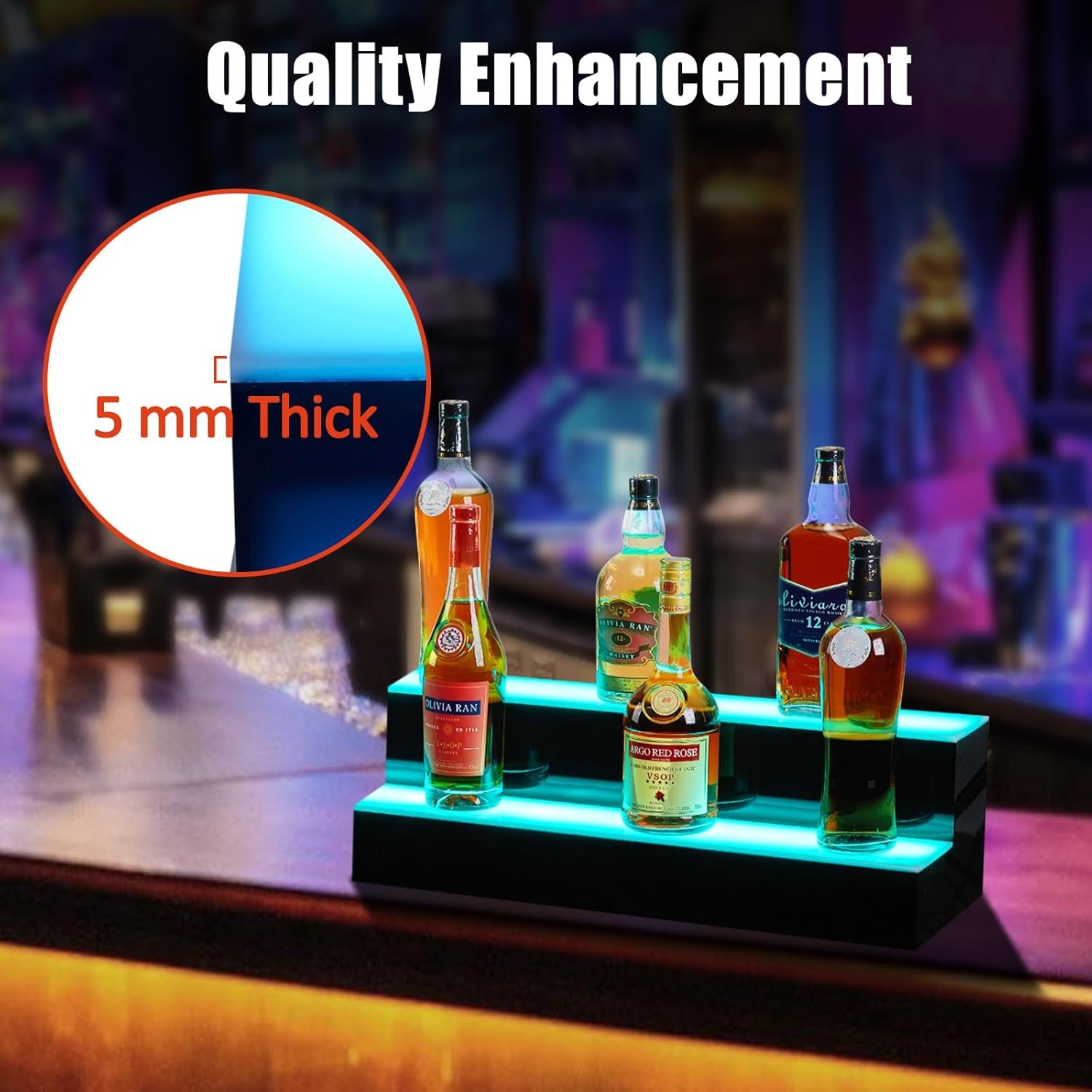LED Lighted Liquor Bottle Display, 2-Tier 16" with Smart Control for Home & Bar