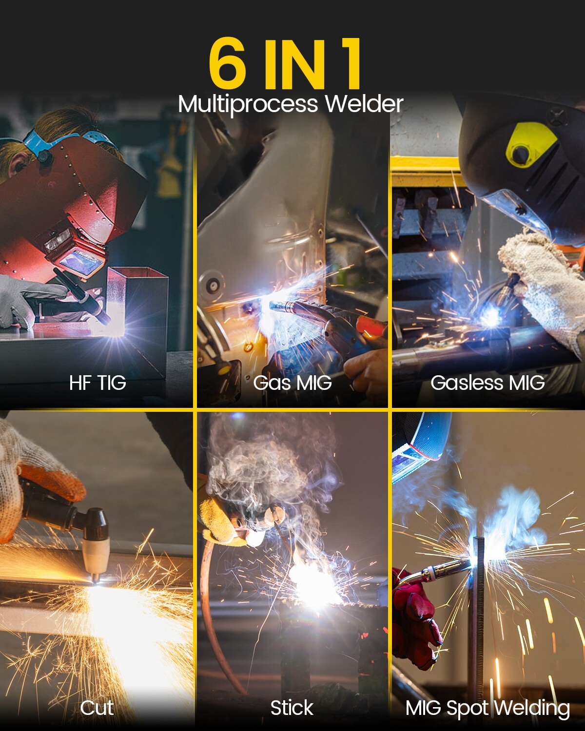 6in1 MIG/CUT/TIG/MMA Welder 220V 250A Gas/Gasless Welding Machine Plasma Cutter