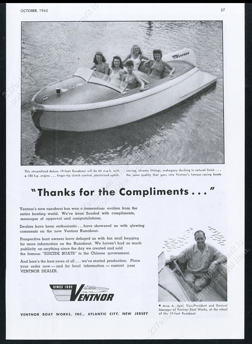 1945 Ventnor runaboat boat swimsuit women photo vintage print ad