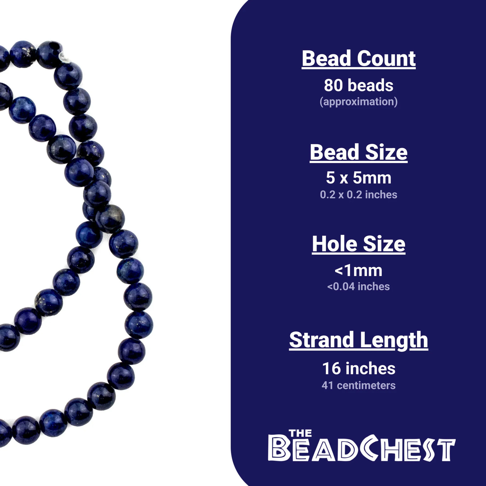 Vintage Round Dark Lapis Lazuli Beads 5mm Blue Gemstone 16 Inch Strand