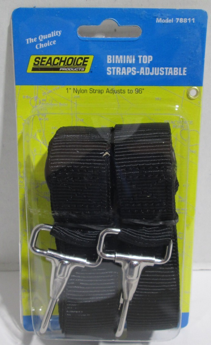SEACHOICE 78811 ADJUSTABLE TO 96" BLACK BIMINI TOP STRAPS PAIR BOAT HARDWARE NEW