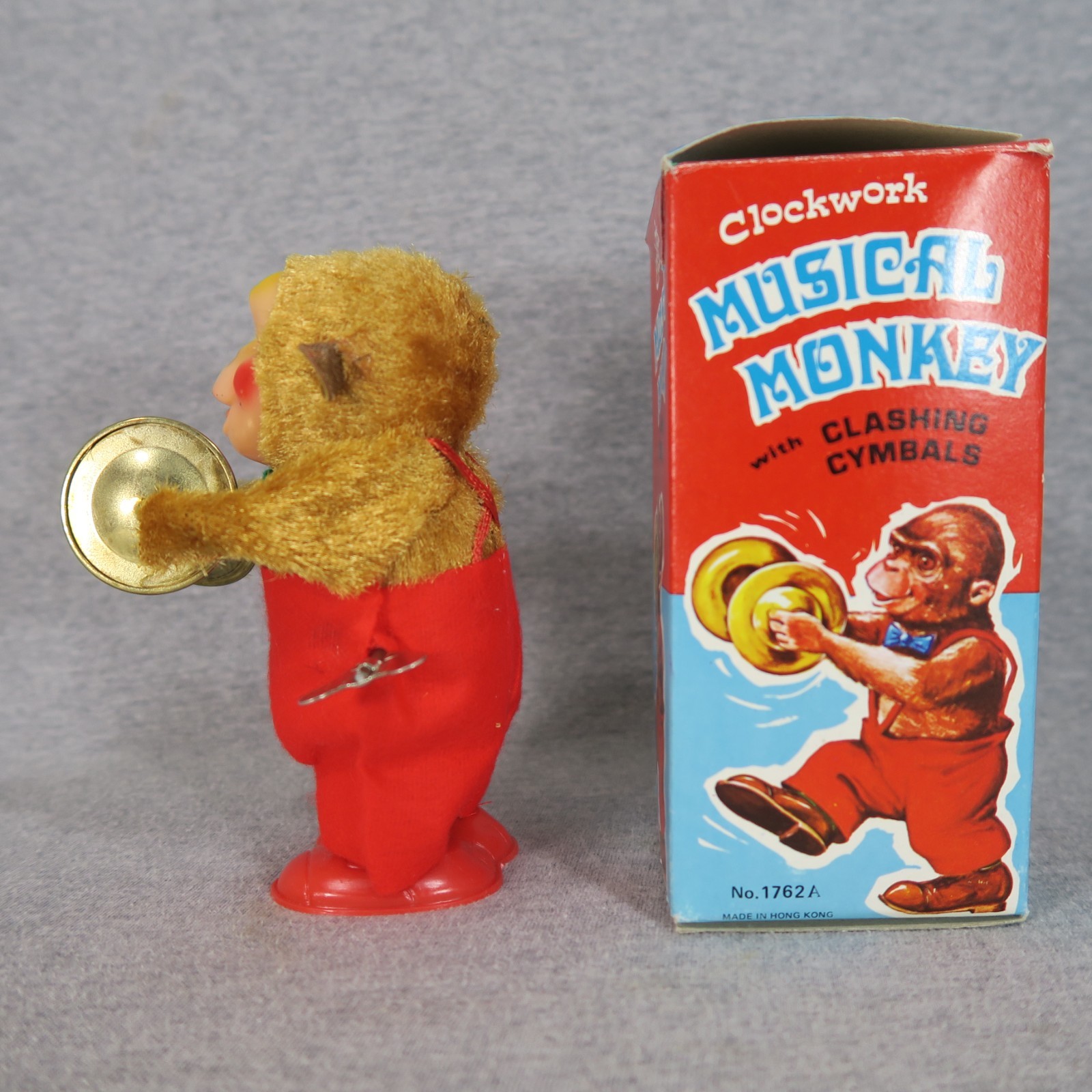 Clockwork Musical Monkey w/ Clashing Cymbals Wind Up Toy & Box Vintage Hong Kong
