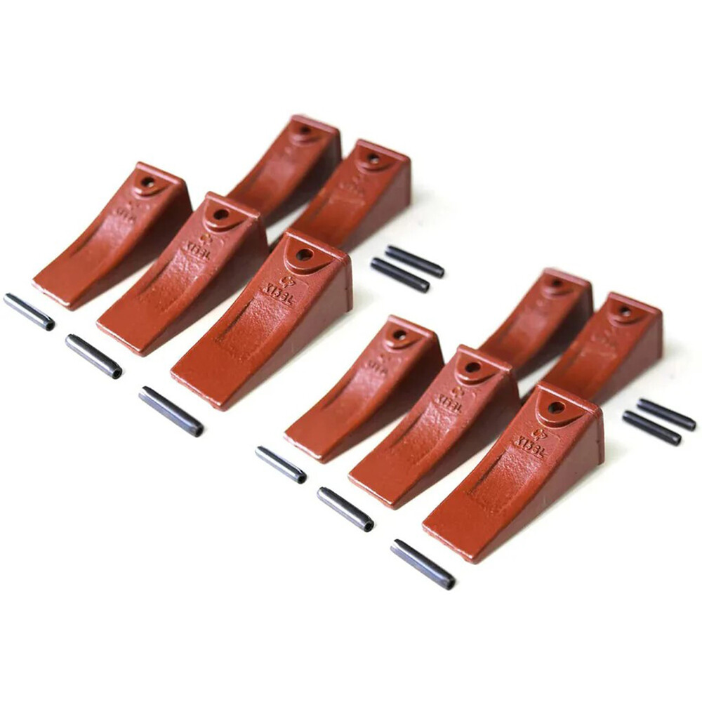 X156L Dirt Teeth Hensley Style Bucket Teeth/Tooth & P156L Roll Pins - 10 Pack