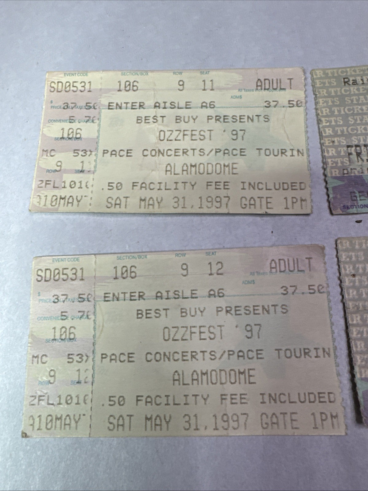 Ozzy Osbourne 1996 May 3, And OzzFest 97, Ticket Stubs
