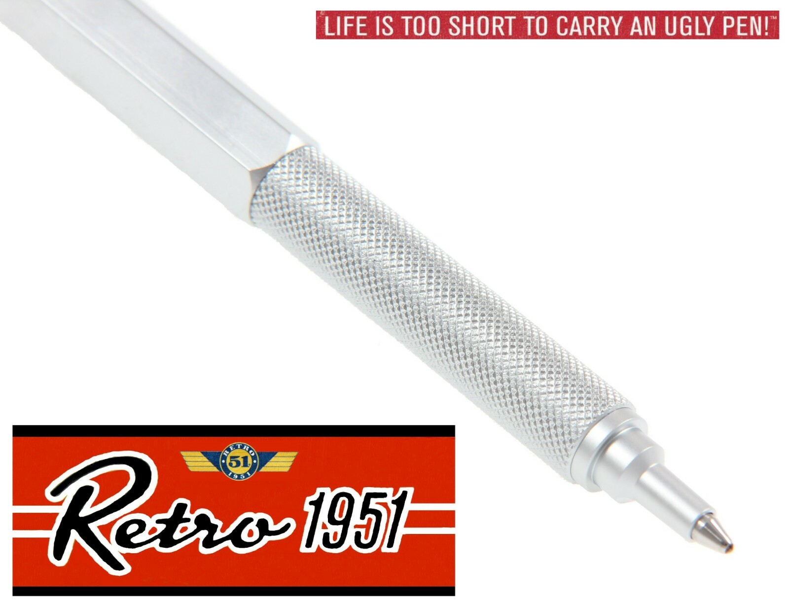Retro 51 / Hex-o-matic Series Silver Ballpoint Pen #HEX-615BP