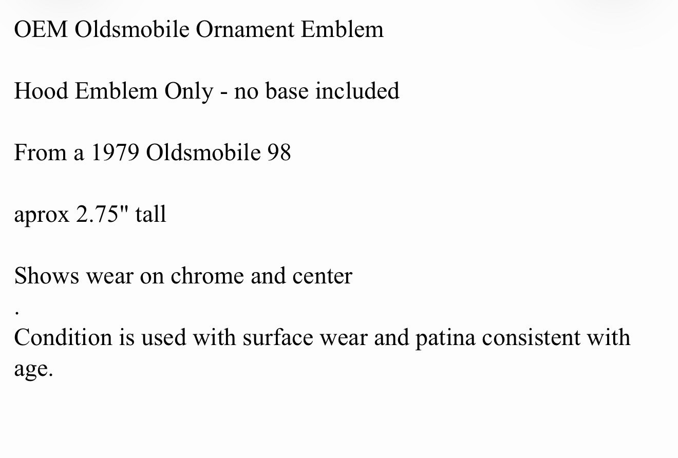 1979 Oldsmobile 98Hood Ornament Emblem 2.75" Red Rocket Lettered No Base