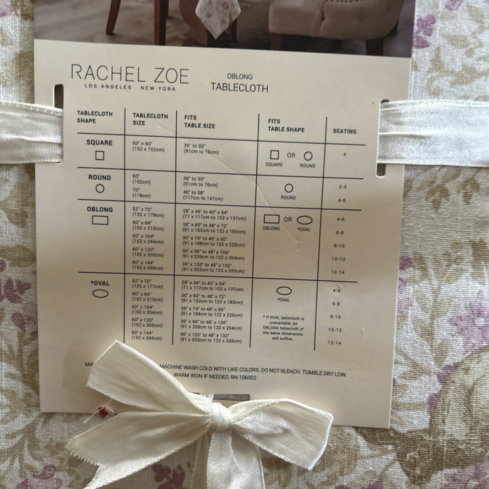 New Rachel Zoe Easter Tablecloth Oblong 60"x 84" Cotton Bunny Floral cottage