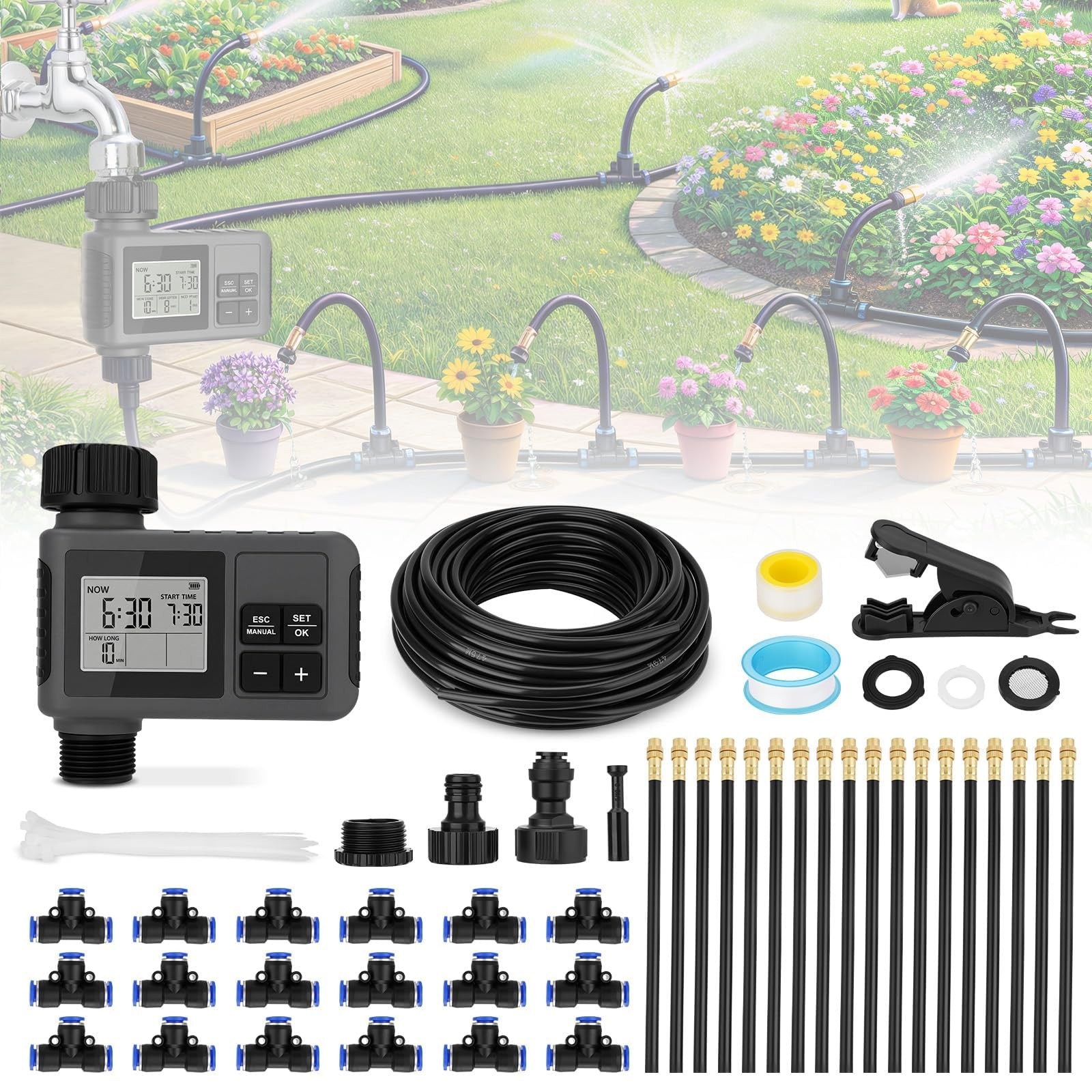 66FT Drip Irrigation System with Timer Automatic Garden Watering System for Yard