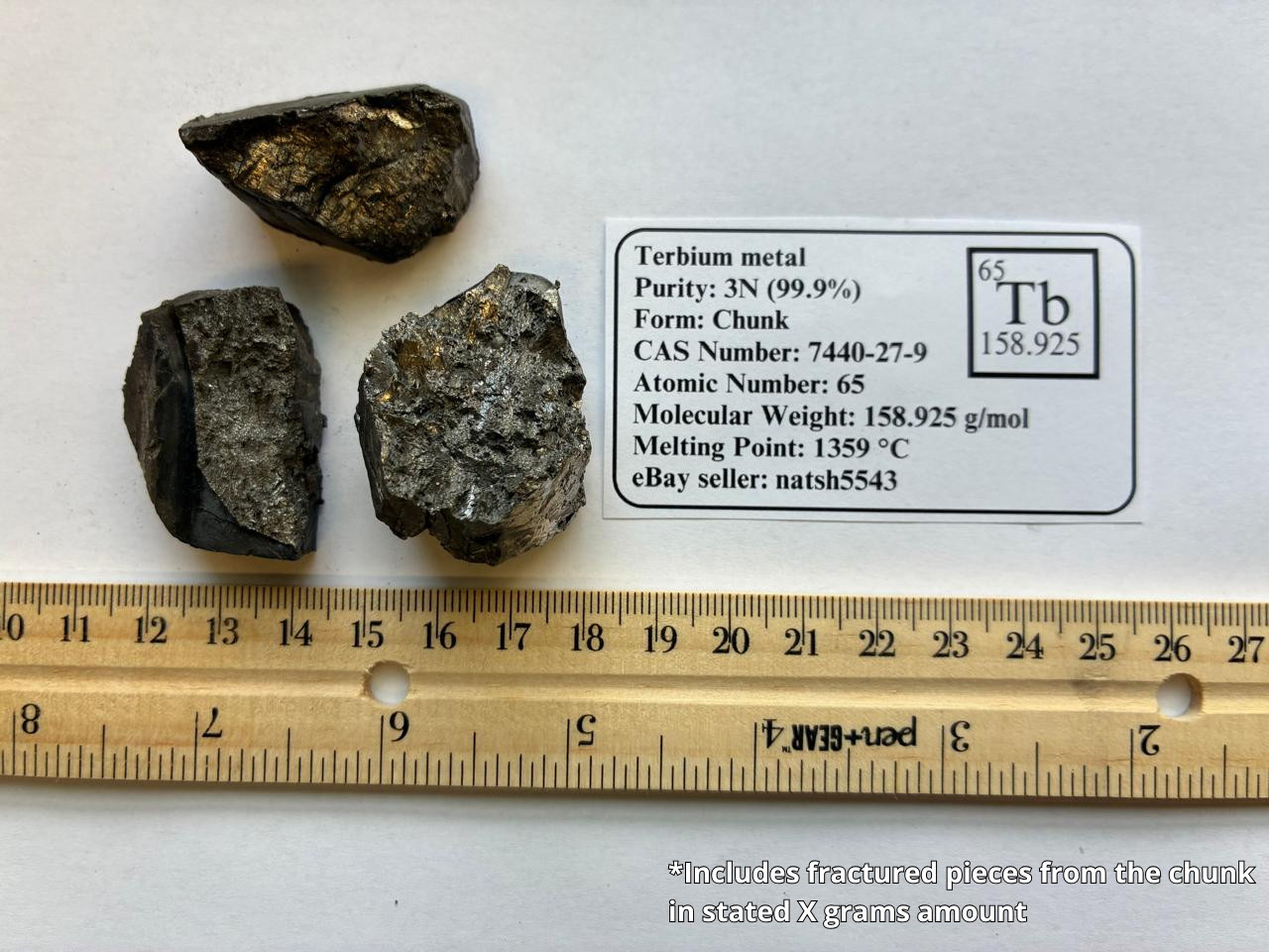 Terbium Metal 50 Grams 99.9% 3N Pure Pieces Rare Earth Element USA Shipping