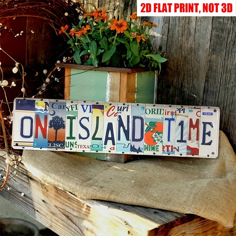 Vintage License Plate Art Sign On Island Time Wall Art Decor Beach/Patio 4×16in