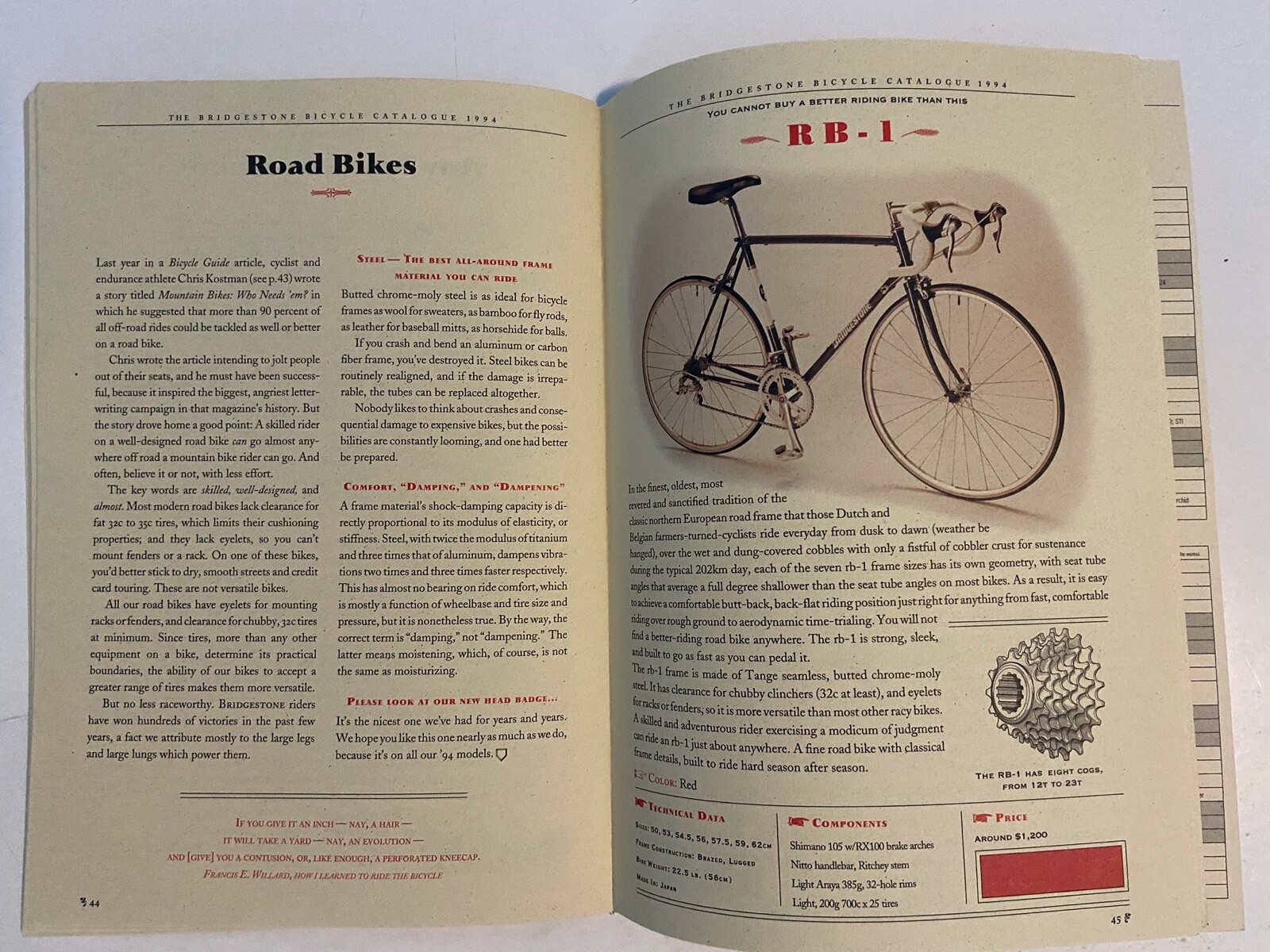 The 1994 Bridgestone Bicycle Catalog ~ Vintage ORIGINAL NOS Makers Fine Bicycles