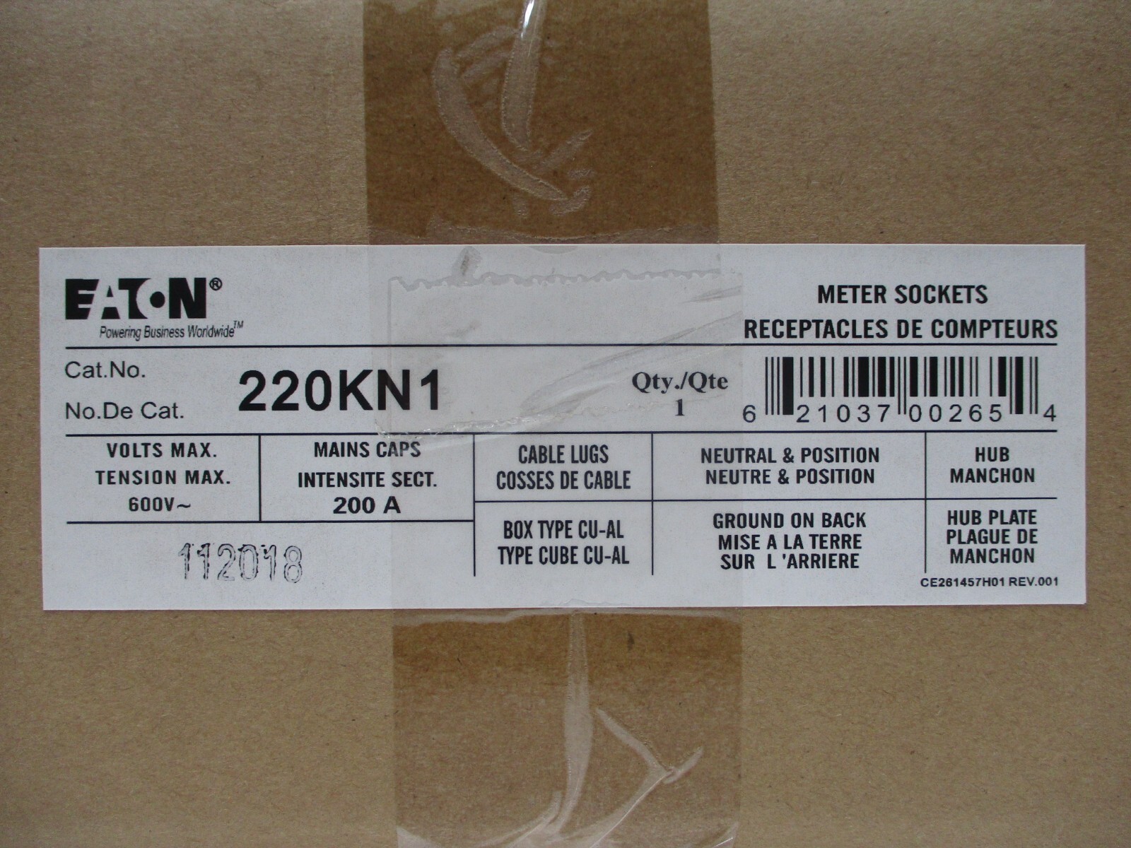 NEW Eaton 220KN1 200 Amp Double Meter Socket 600V 200A NIB