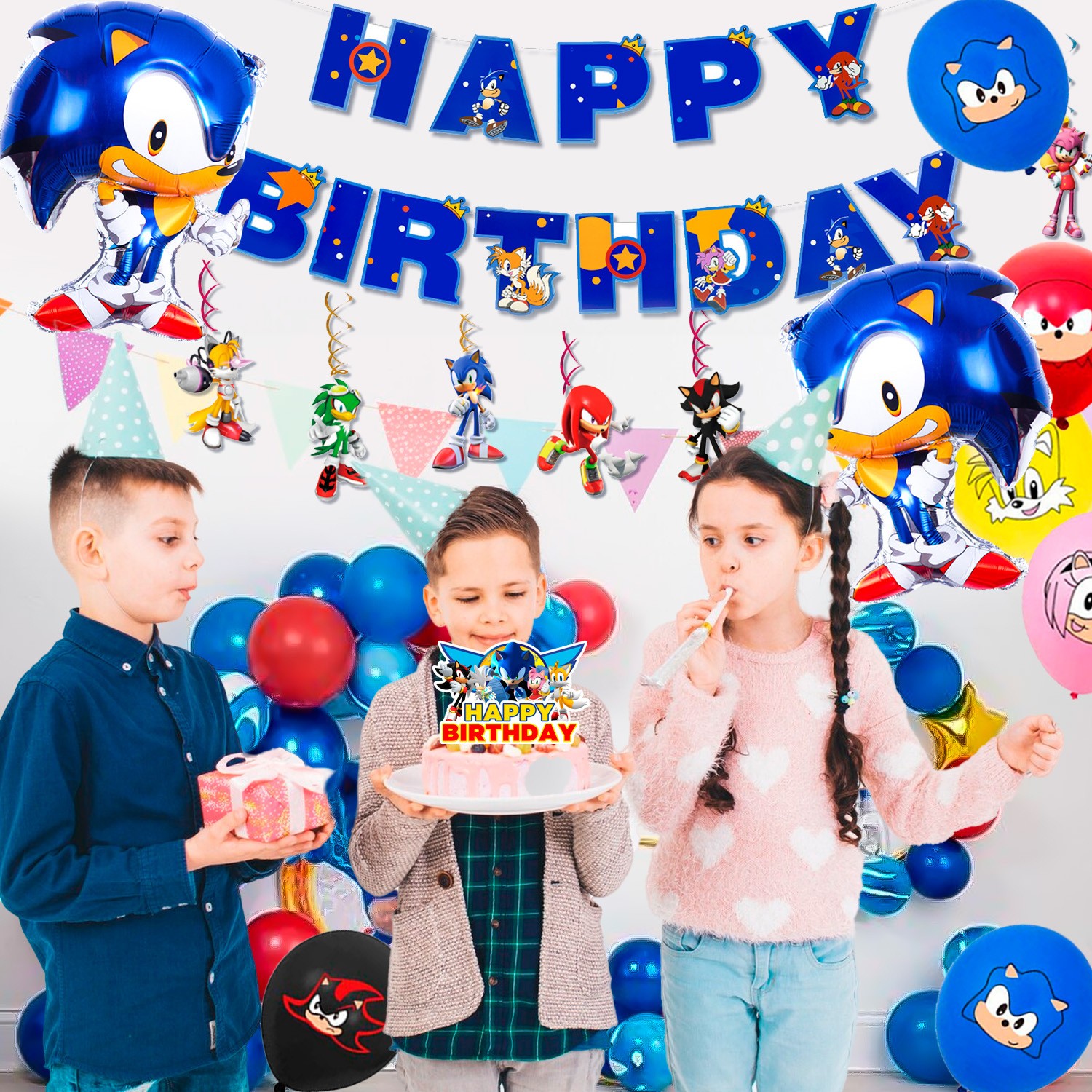 118 Pcs Sonic Birthday Party Decorations Sonic Party Tableware Plates Balloons