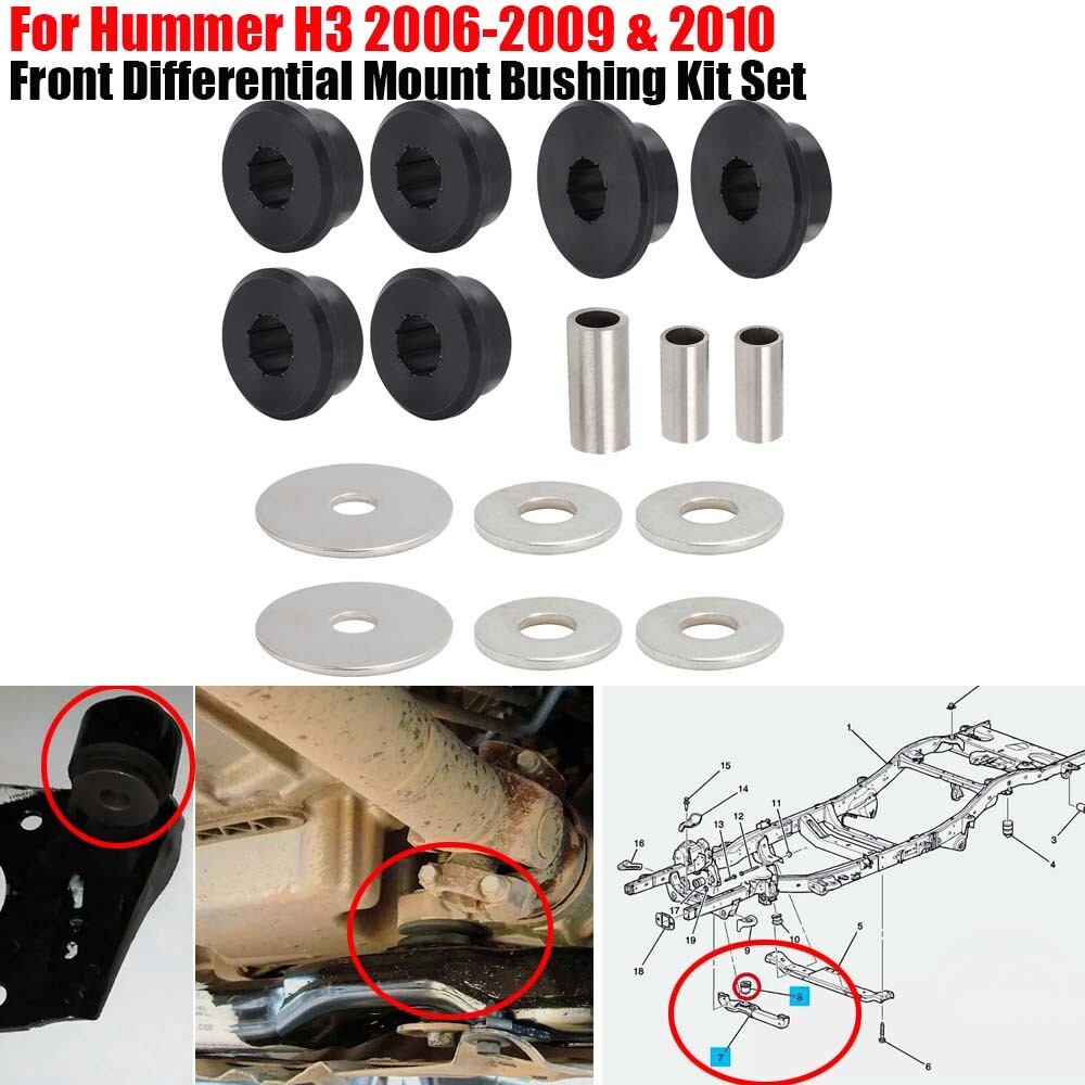 For Hummer H3 Front Differential Mount Bushing Set (3 Location) Polyurethane H3T