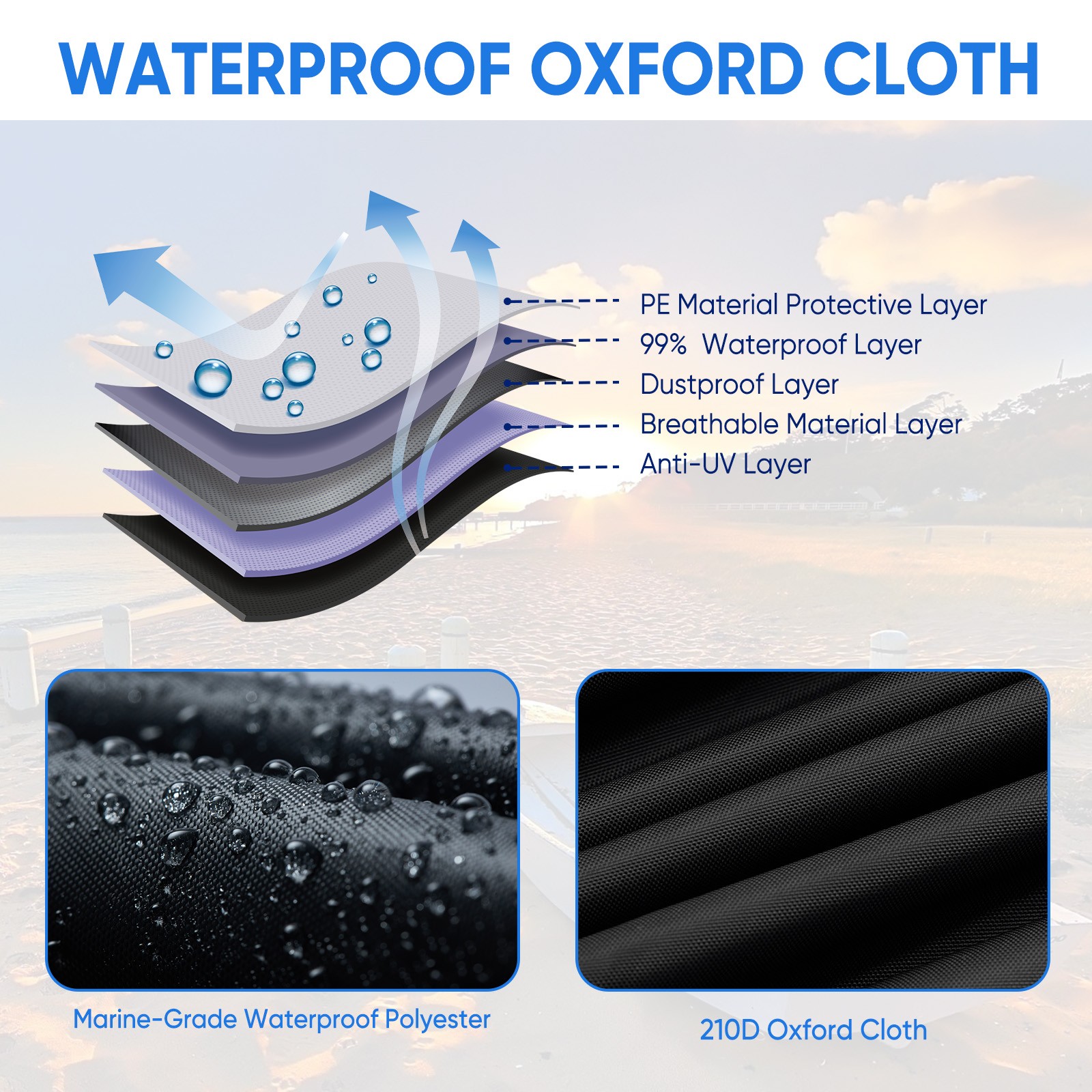 17ft 18ft 19ft Trailerable Waterproof Boat Cover 210D V-Hull Fit up to 102" Beam