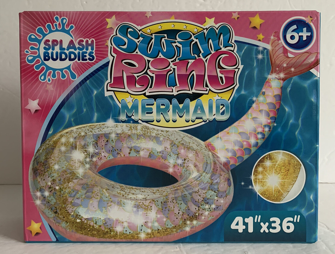 Splash Buddies NEW in Box Swim Ring Mermaid Gold Glitter 41" x 36"