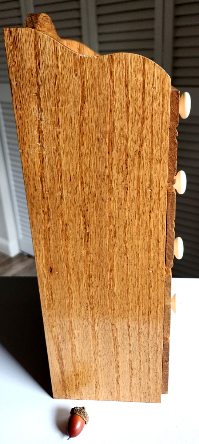 Vintage OAK Wood Hang or Stand Spice Box Cabinet 4 Drawer Porcelain/Brass Pulls