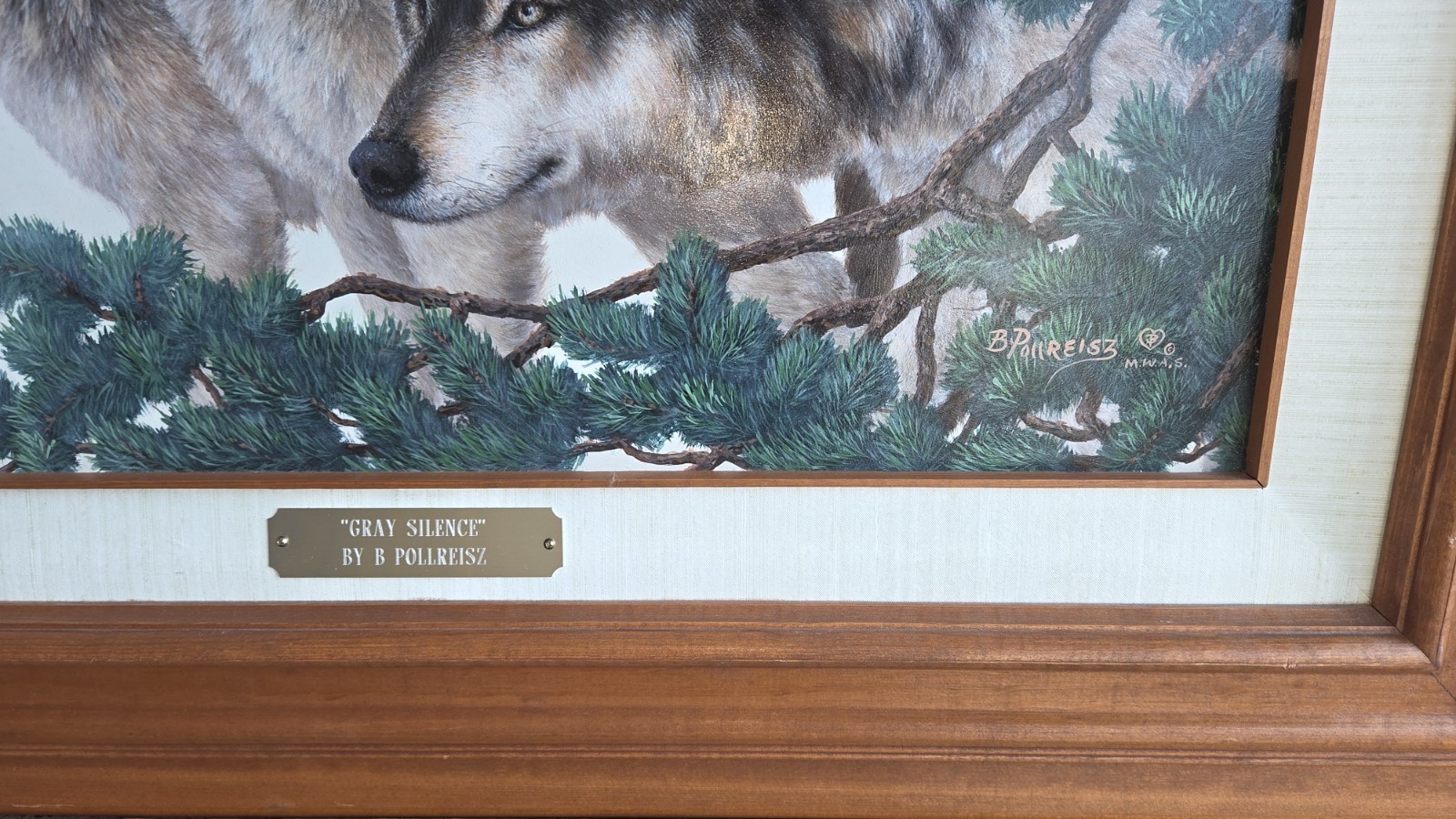 BRENDA POLLREISZ ORIGINAL OIL PAINTING " GRAY SILENCE" WOLVES LARGE