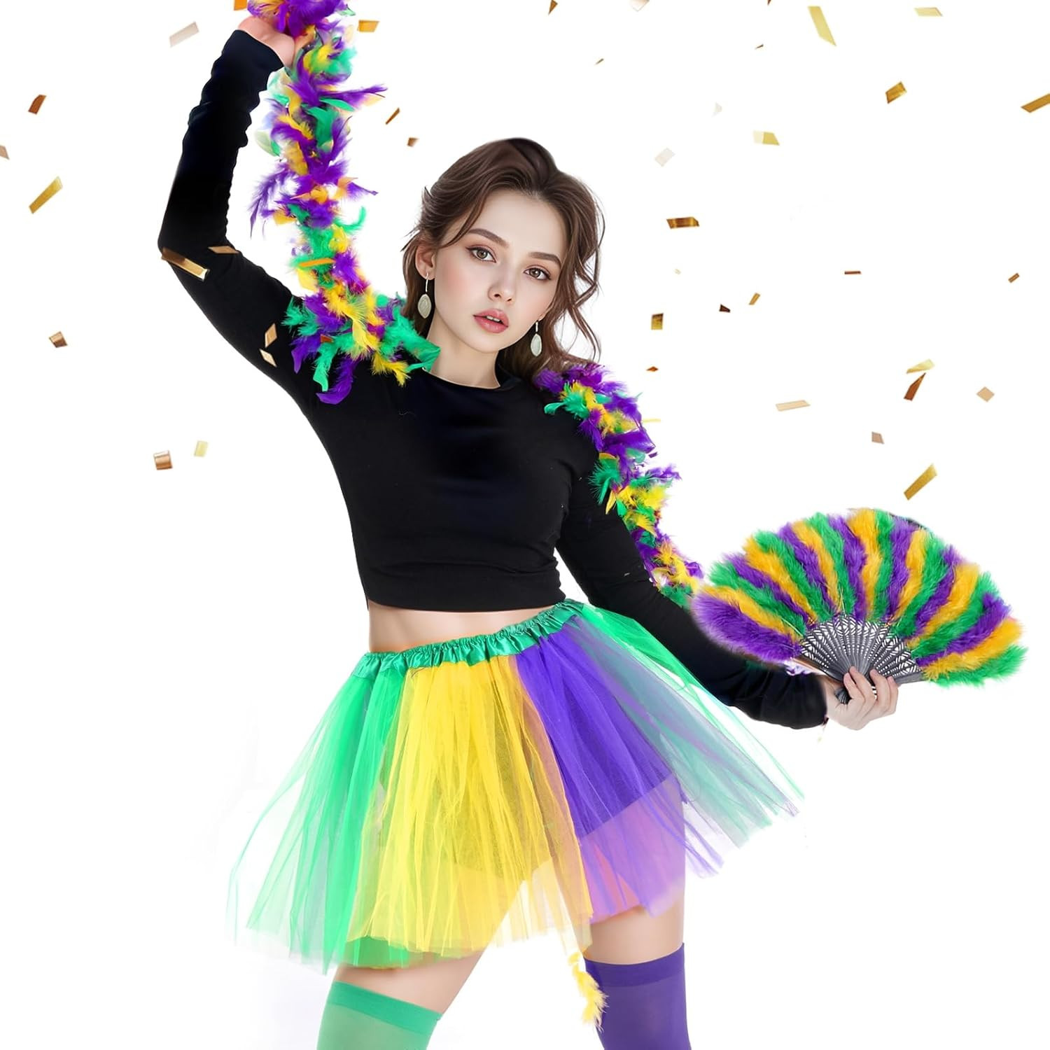 Mardi Gras Feather Boa with Fan Feather Boa for Women for Mardi Gras Theme Pa...