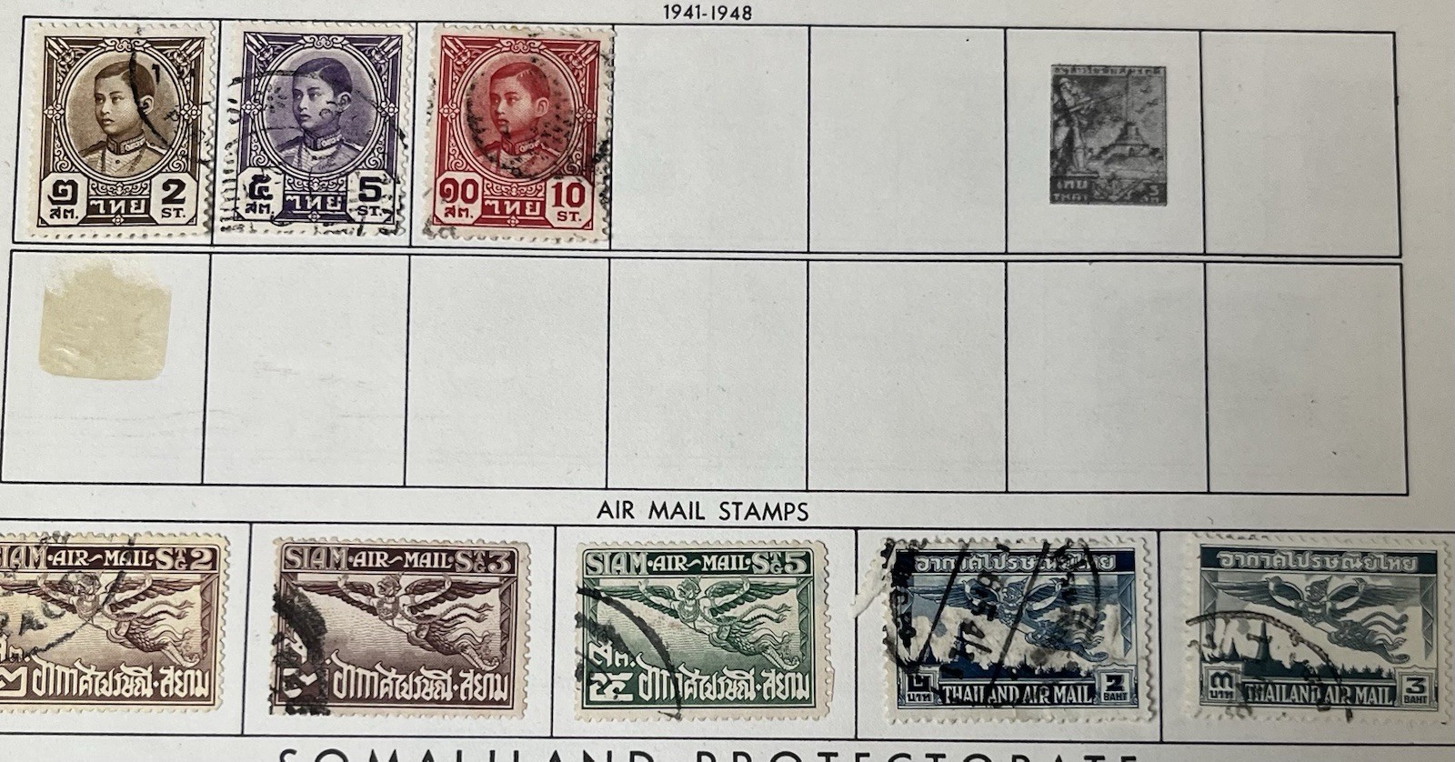 Thailand - Lot Of 34 Vintage Stamps On Old Album Page