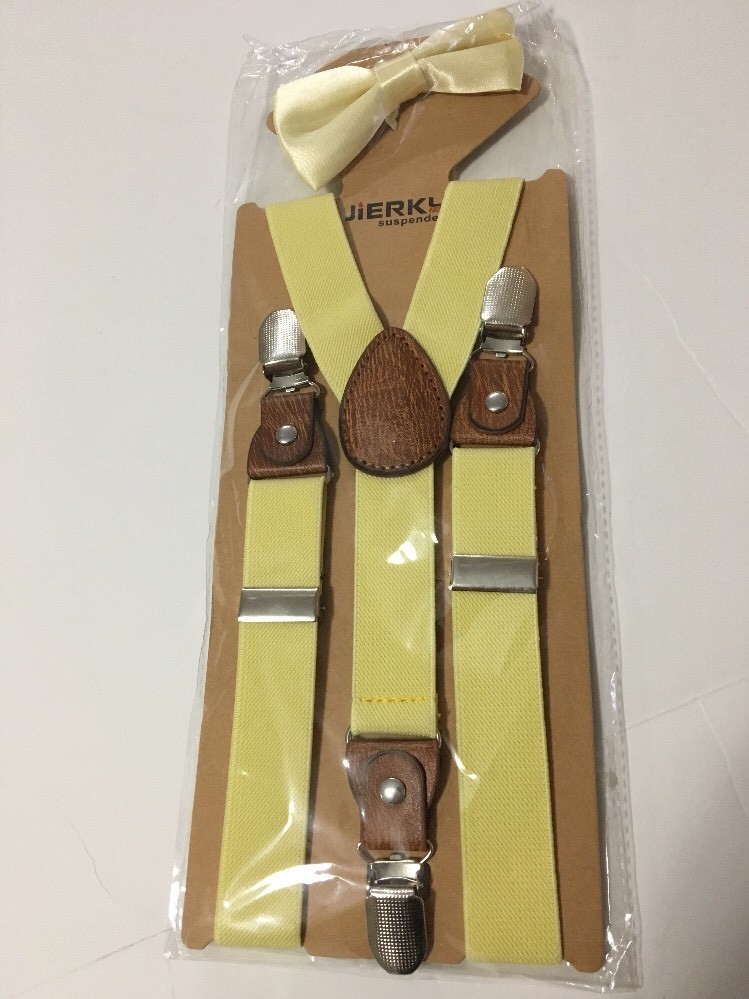 JIERKU Kids Clip On Suspenders Pre Tied Bow Tie Suspenders/Bow Tie Yellow