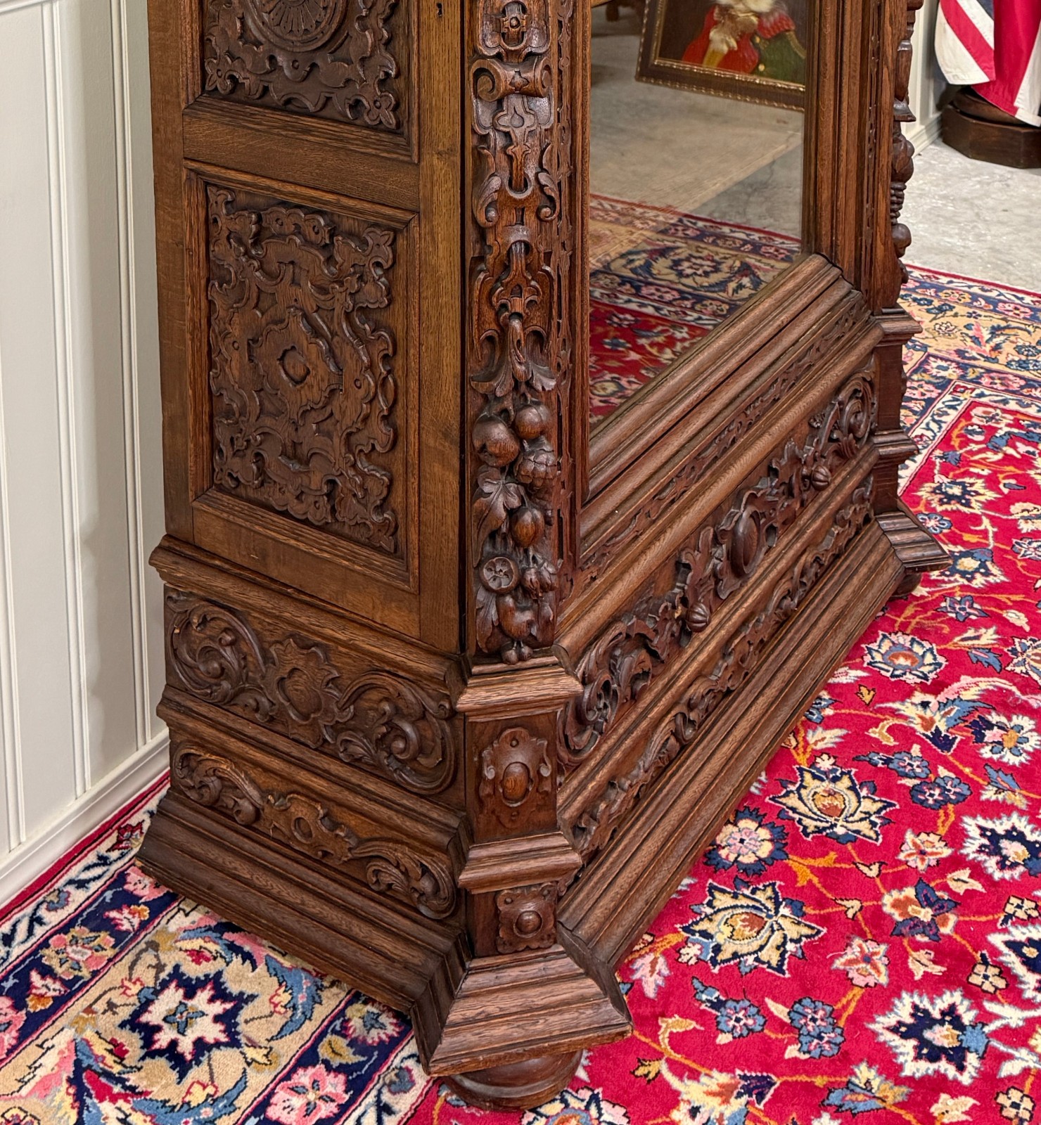 Antique French Renaissance Revival Bookcase Cabinet Side Doors Oak c. 1880s