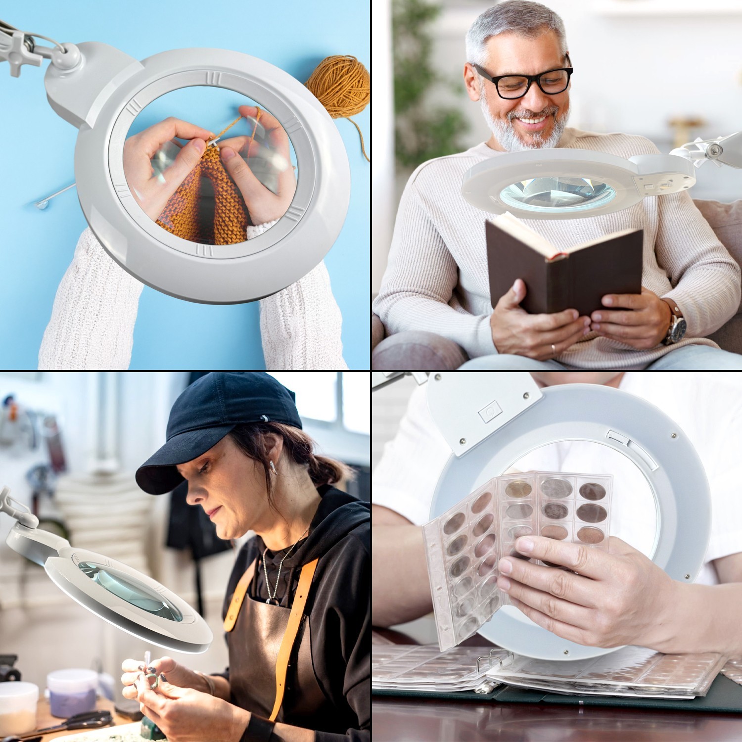 LED Magnifying Lamp w/ Clamp, Large 7 inch glass lens (5 Diopter, 2.25X)