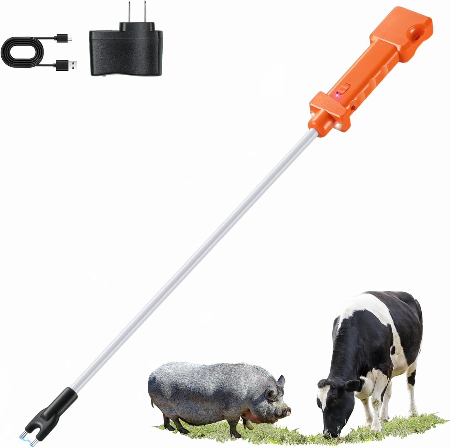 Cattle Prod, Rechargeable Electric Livestock Prod with 2 LED Lights, Waterproof