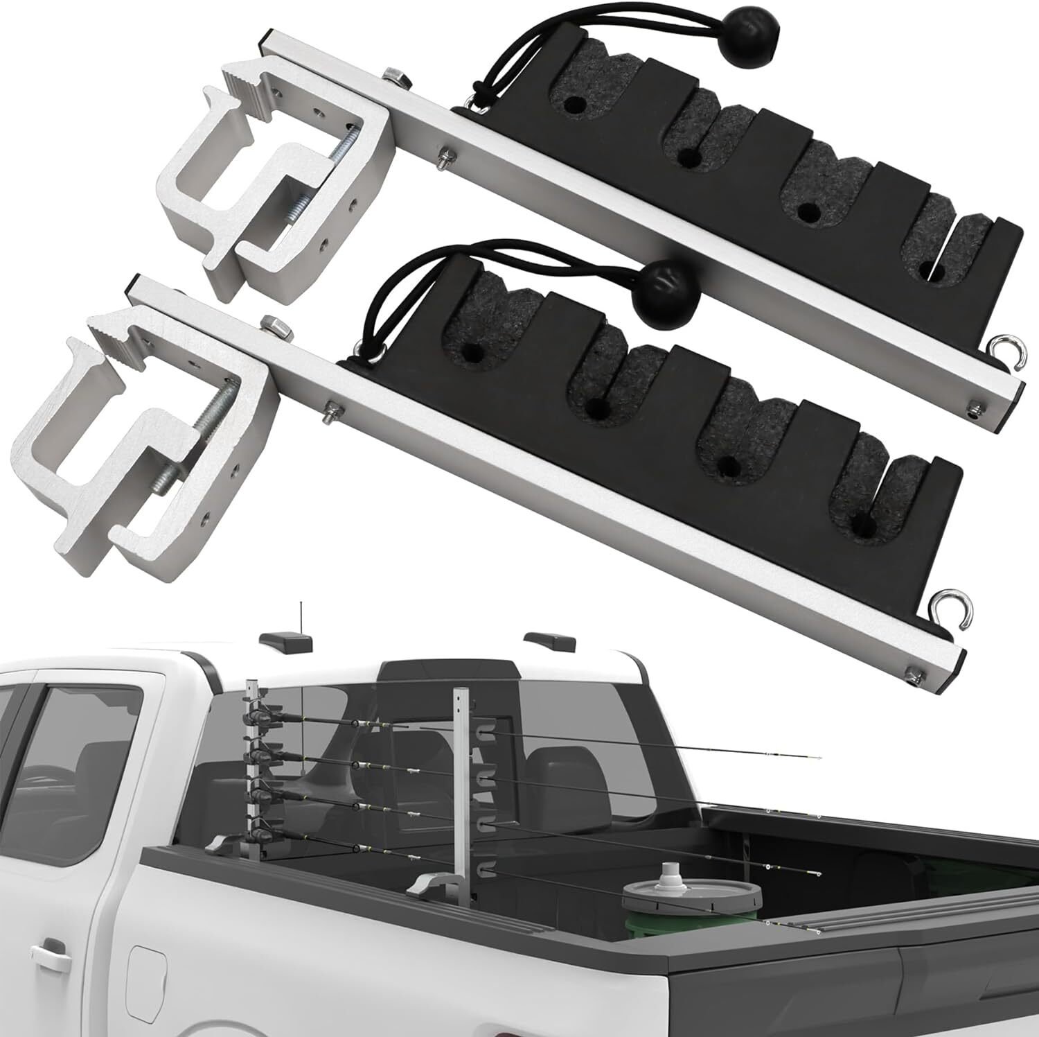 ELITEWILL Aluminum Clamp on Fly Fishing Rod Holders for Truck Bed, Holds Fishing