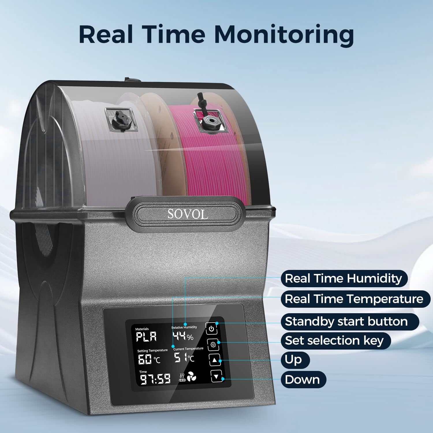 Sovol SH02 Filament Dryer Box w/ PTC Heater One Key Set For 1.75/2.85mm Filament