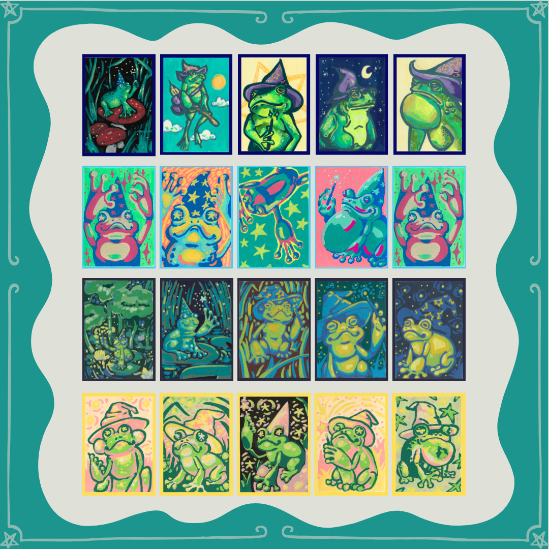 ACEO Prints Pack - Wizard Frogs - 5 Mystery ACEO ATC Prints