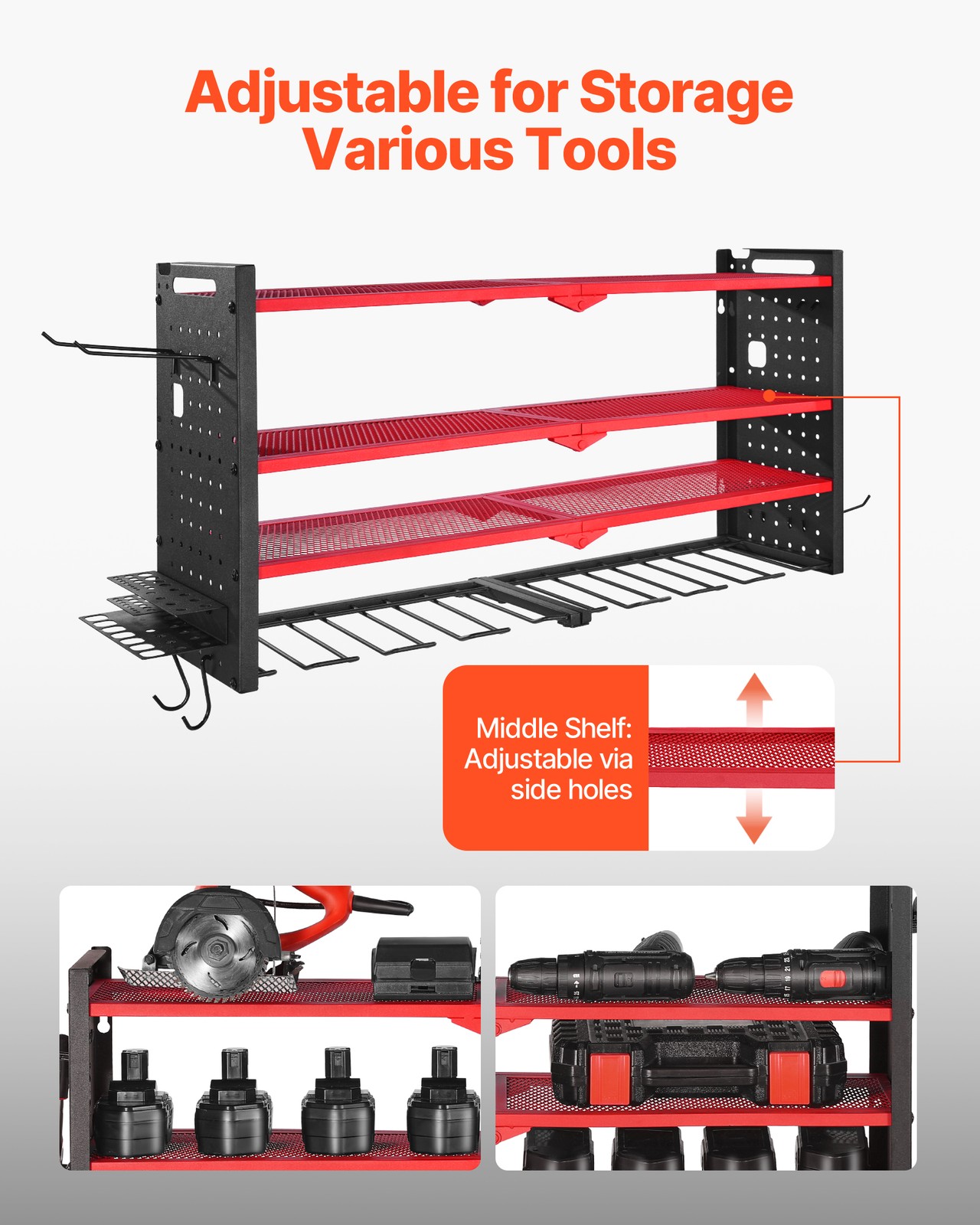 VEVOR Power Tool Organizer Wall Mount 4-Layer Drill Storage Rack 8 Drill Holders