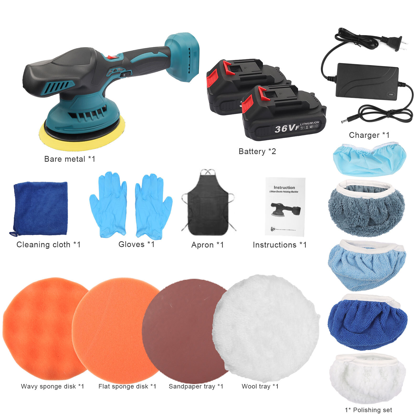 36V 3000mAh Cordless Car Polisher Buffer Sander Auto Polishing Machine 6 Speeds