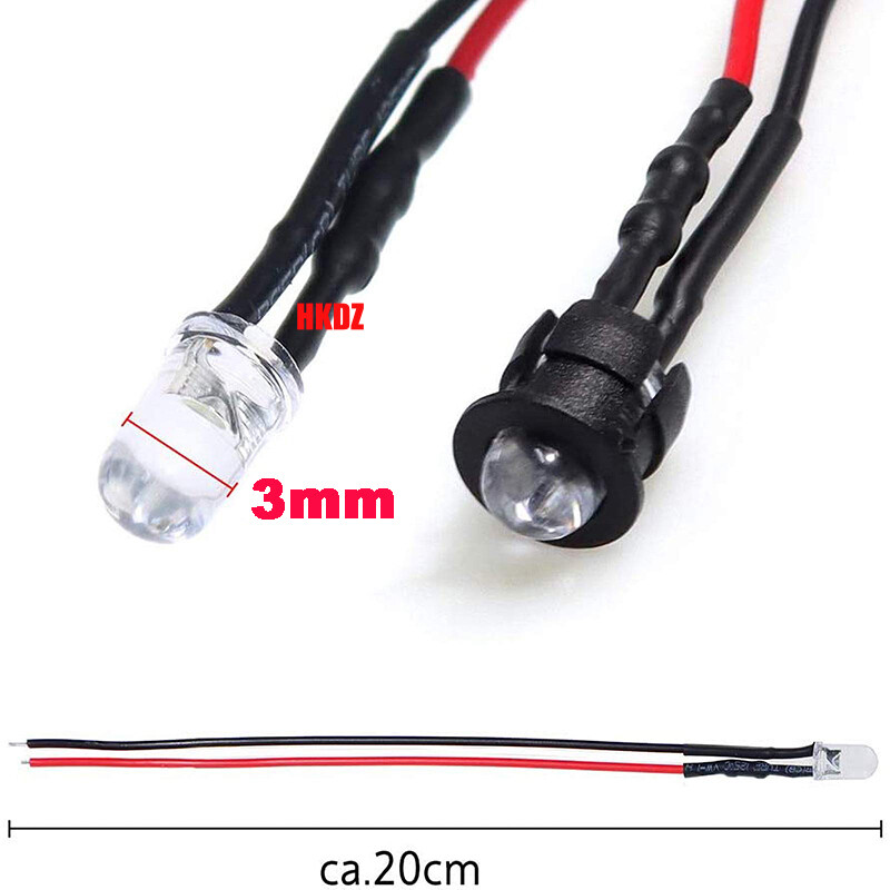 DC 5V~12V 3mm/5mm LED Bulb Pre wired Light Emitting Diodes Small 20cm Wire 0.1W