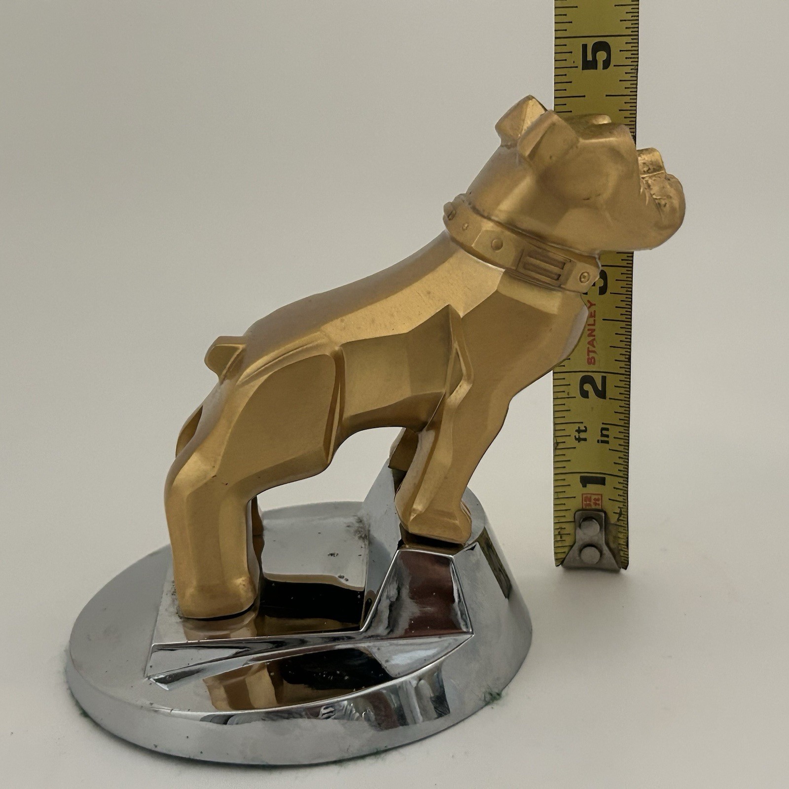 Vintage Mack Truck Bulldog Hood Ornament Gold Brass Chrome Base Old Emblem
