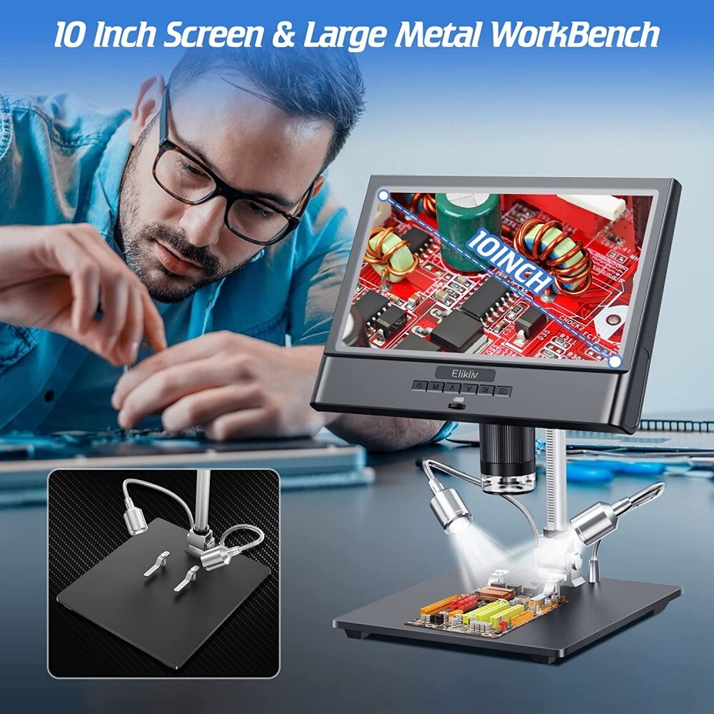 Elikliv 10'' Digital Microscope 1300X Jewelry Loupe Coin Magnifier w/ LED Light