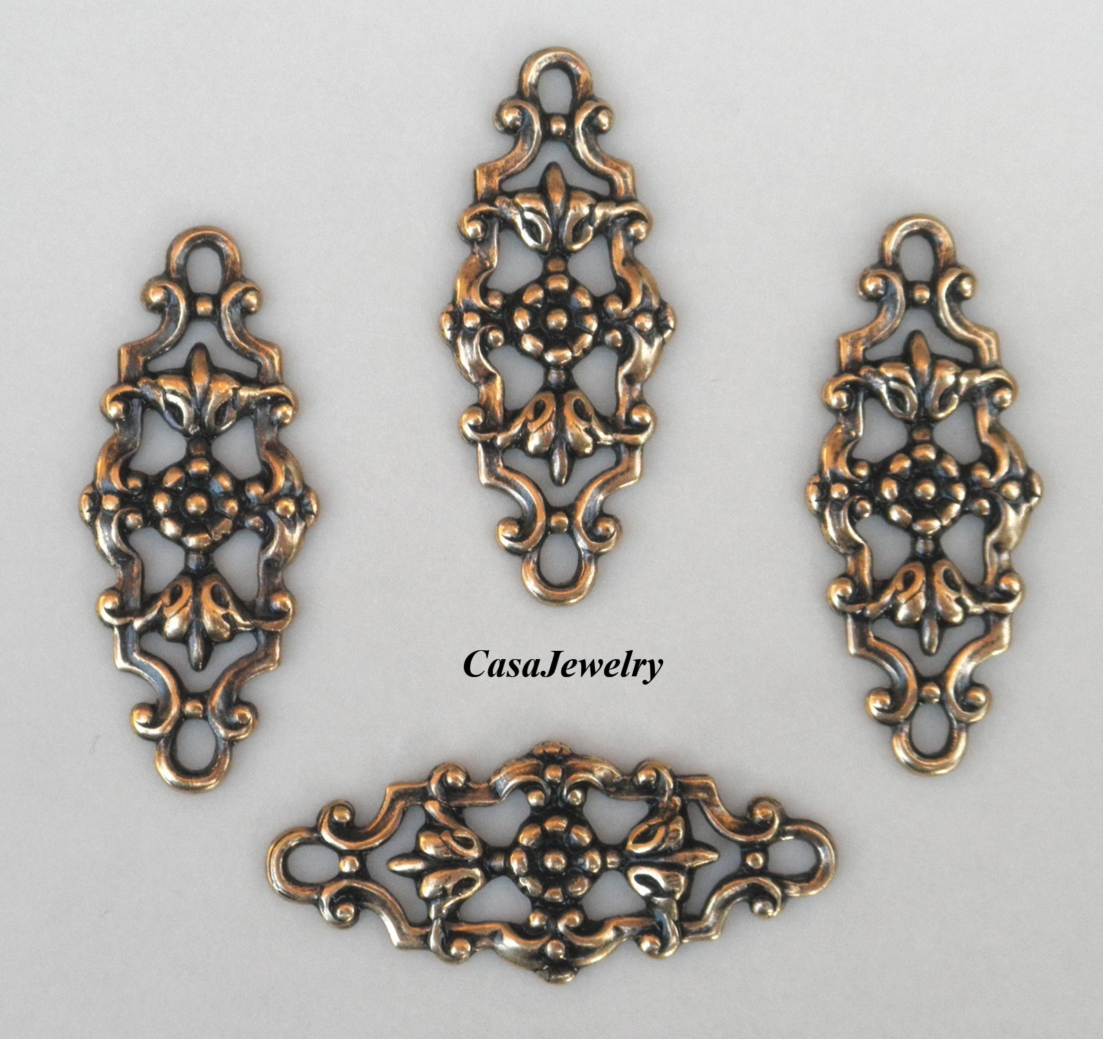 #1118 ANTIQUED GOLD OPEN FILIGREE 2 RING CONNECTOR - 4 Pcs