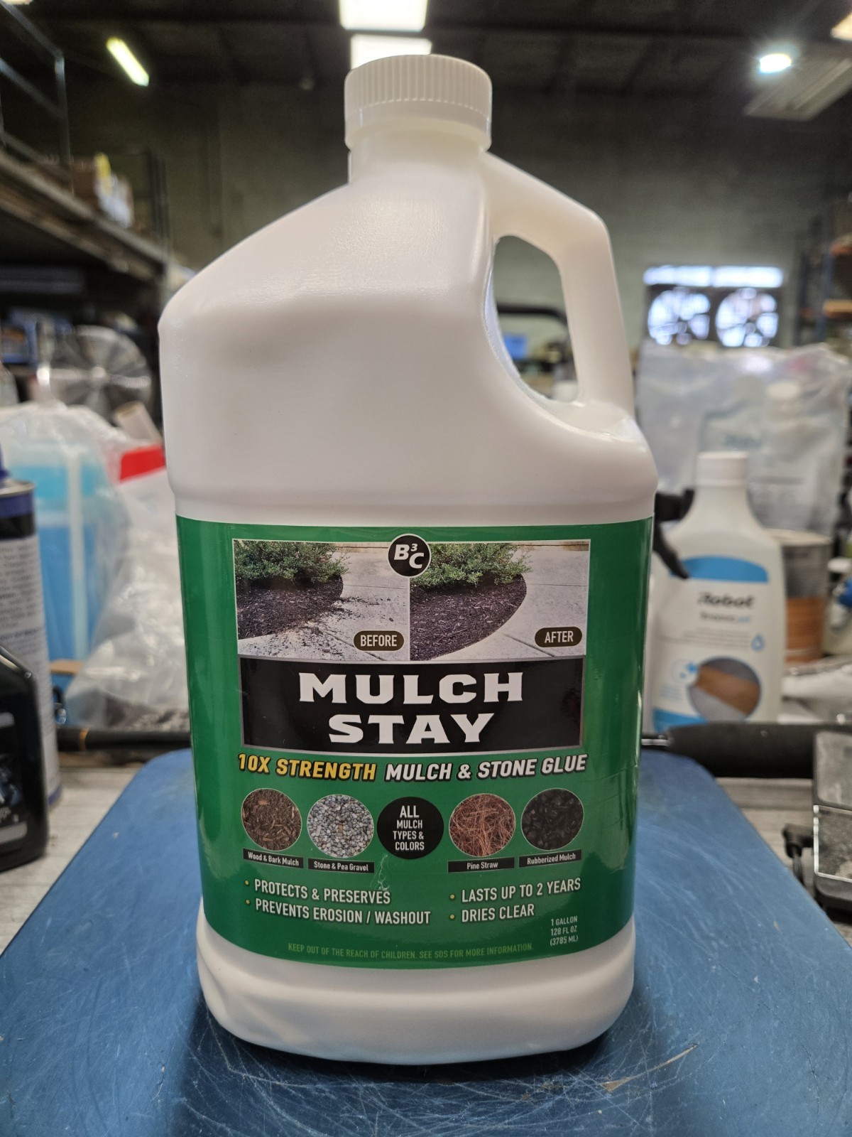 B3C Mulch Stay 10X Strength Mulch & Stone Glue- Dries Clear- 1 Gallon