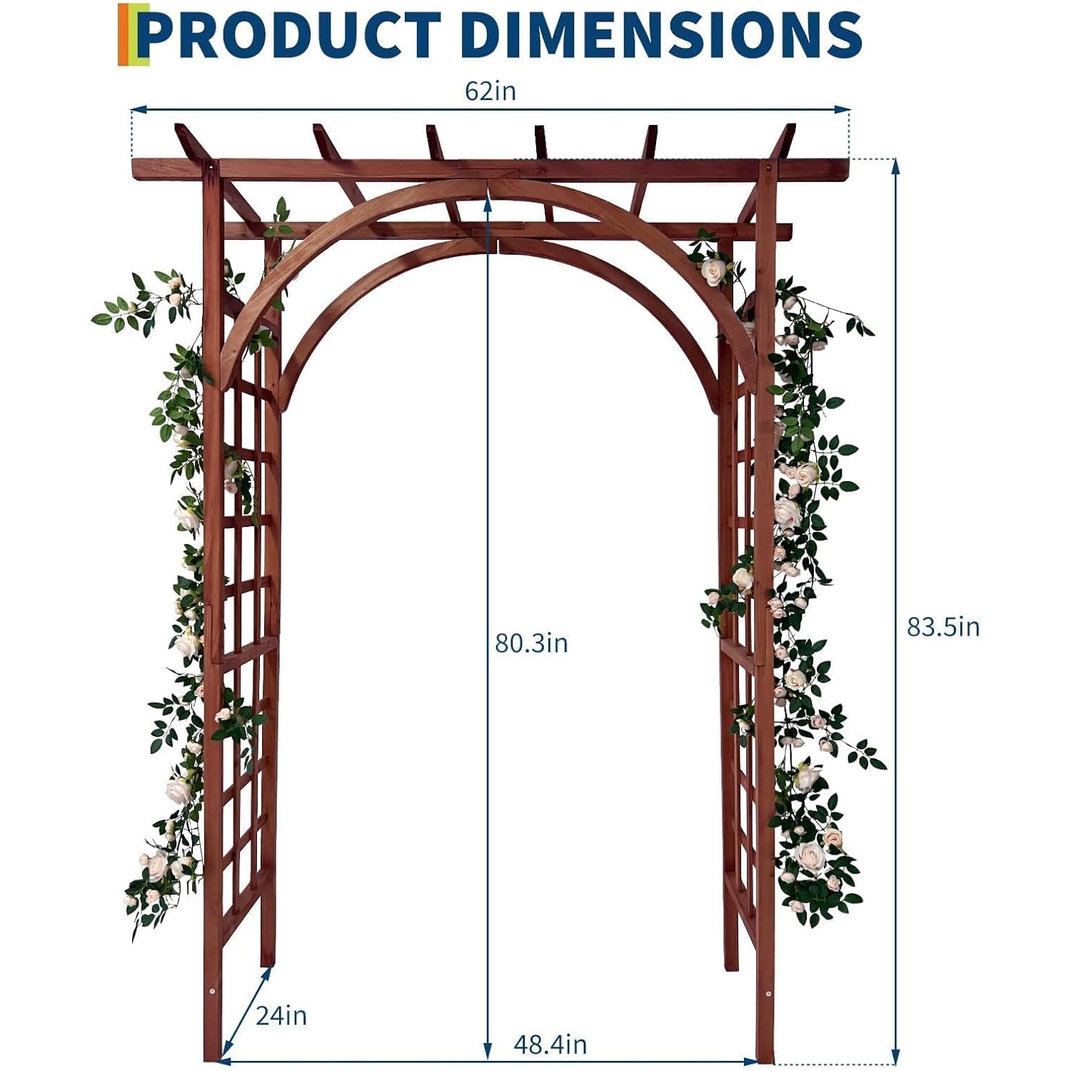 7 Ft Outdoor Wooden Arbor Arch Pergola Trellis Flat Arched Top Garden Yard Decor