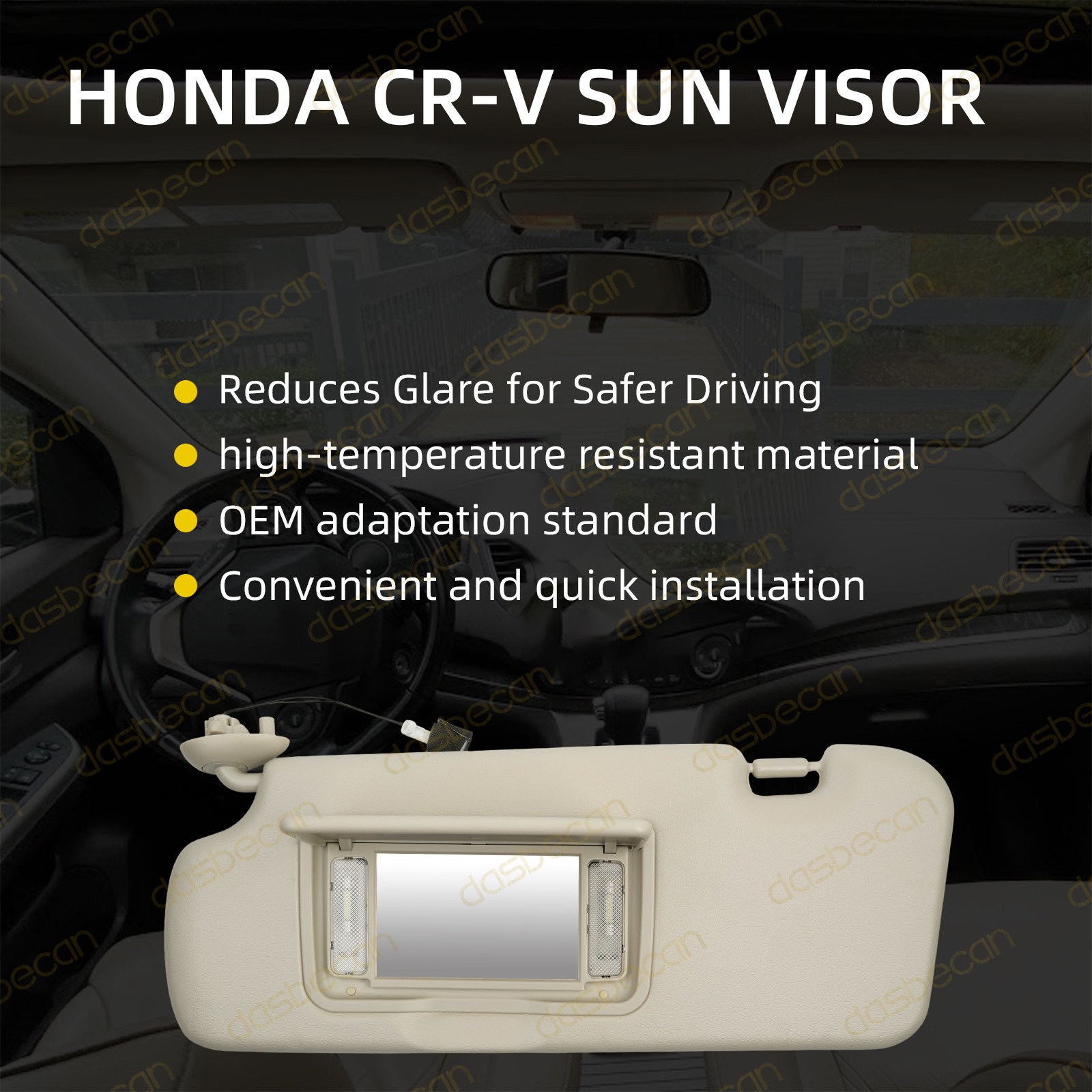 Left Driver Side Beige Sun Visor For Honda CR-V 2012-2016 W/ Light & Mirror
