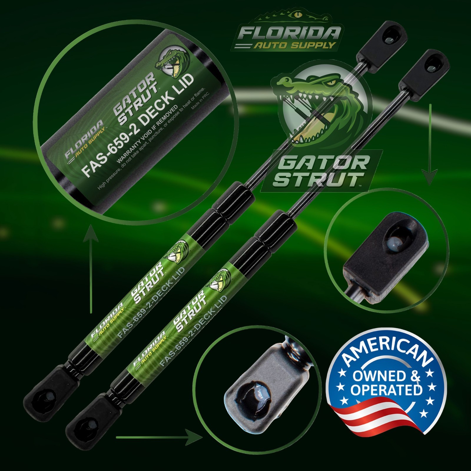 2 Deck Lid Compartment Lift Supports FAS-659 For 98-04 C5 Corvette Convertibles