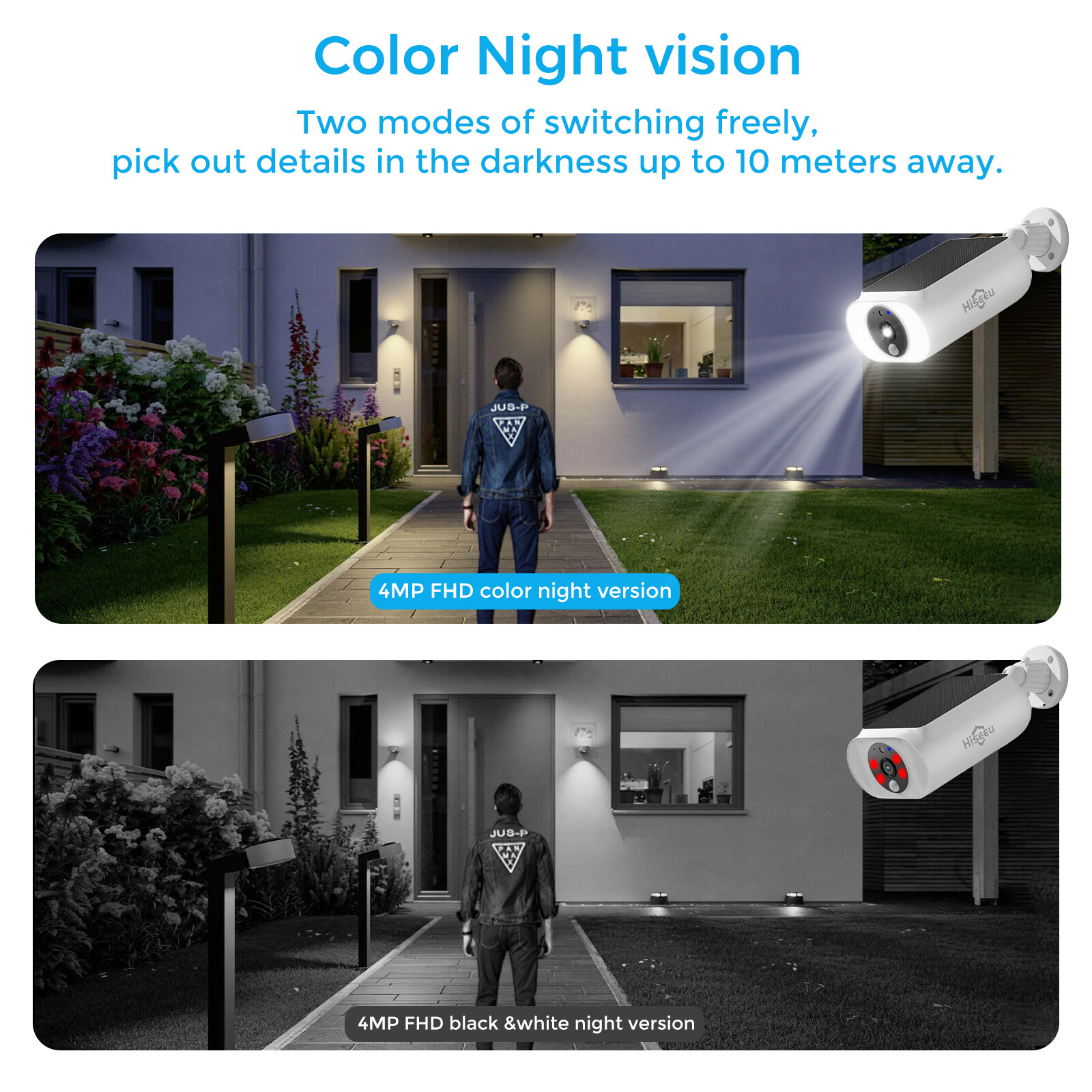 Hiseeu 4MP 10CH Wireless WIFI Solar Battery Powered Security Camera System Audio