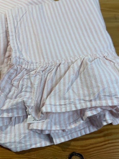 Pottery Barn Teen Washed Cotton Ruffle Stripe Sheet Set, XL Twin, Powdered Blush
