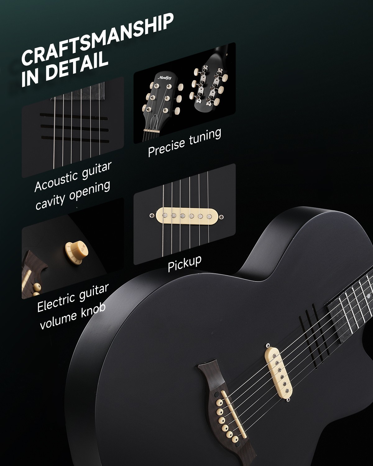 Moukey BCC-100 Acoustic Electric Guitar S Pickup Volume Knob + Gig Bag Xmas Gift