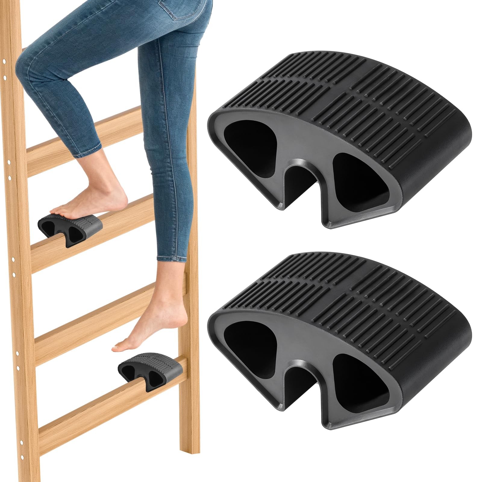 BeiJiGuang 2 Pack Rubber Bunk Bed Ladder Pads, Anti-Slip Foot Support Black